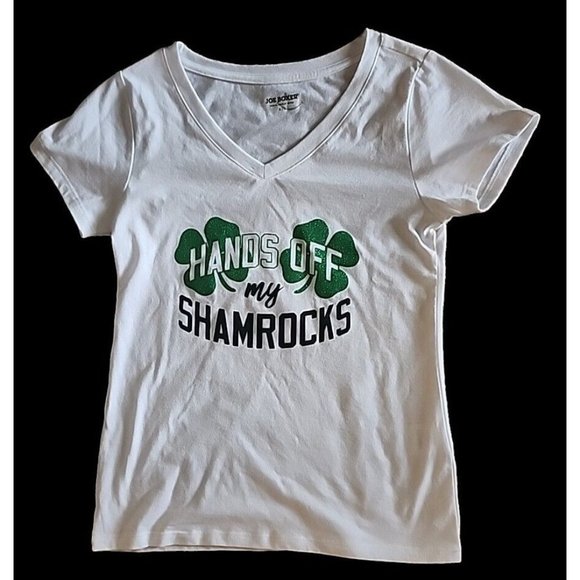 Small Womens Hands Off My Shamrocks T-Shirt St Patricks Joe Boxer NEW - Picture 1 of 8